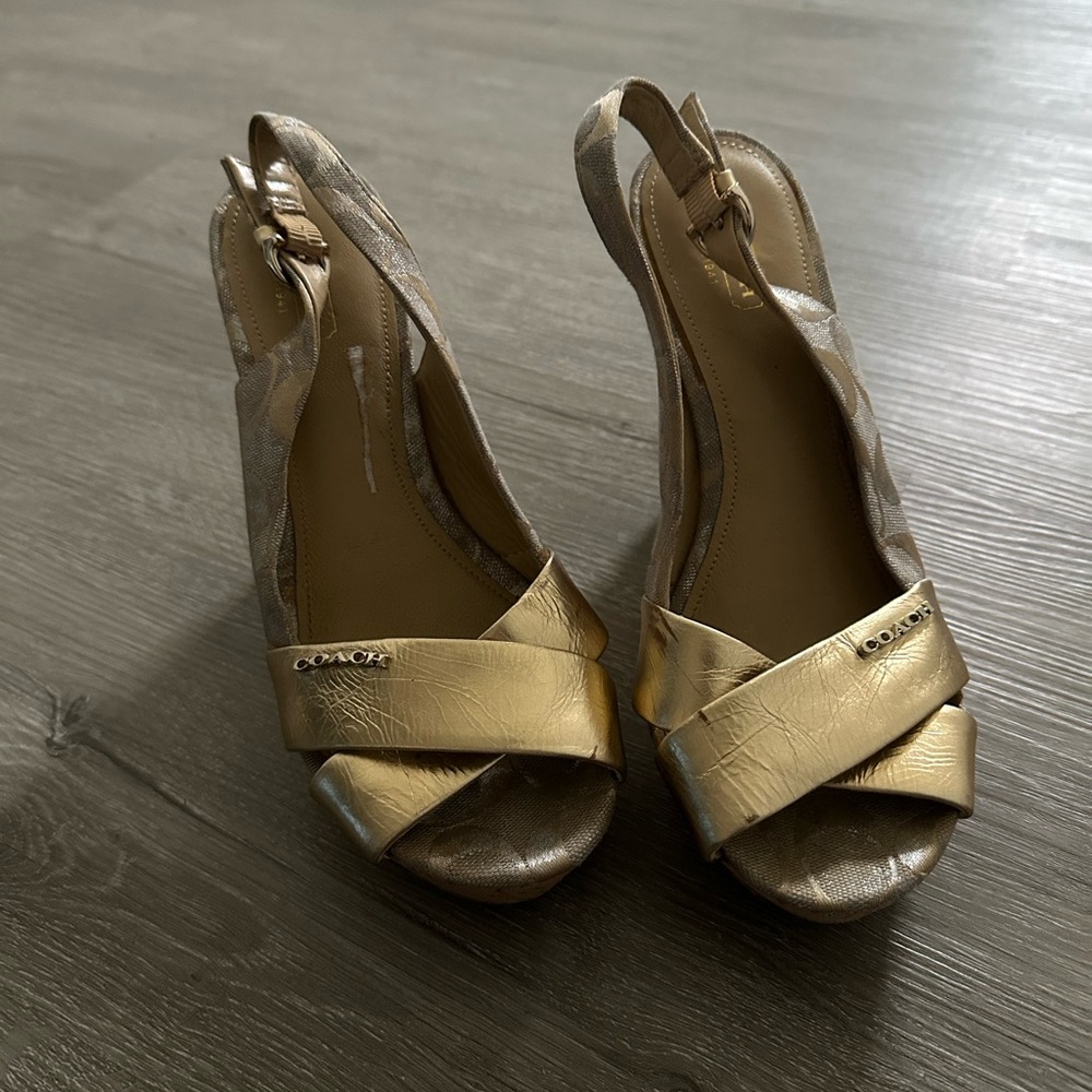 Coach Gold Slingback Heels